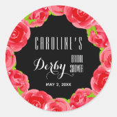 ウォーターカラーレッドローズダービーブライダルシャワー ラウンドシール (正面)