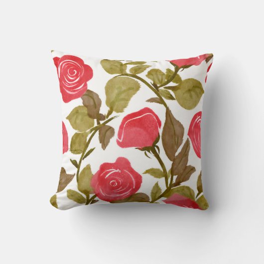 ウォーターカラーレッドローズブーケ装飾用クッション クッション (正面)