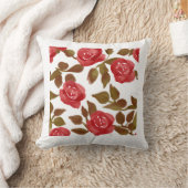 ウォーターカラーレッドローズブーケ装飾用クッション クッション (ブランケット)