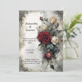 ウォーターカラーレッドローズヴィンテージゴシック結婚ズ 招待状 (スタンド正面)