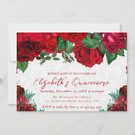 ウォーターカラーレッドローゼスキンセアニェラ 招待状 (正面)