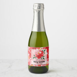 ウォーターカラーレッドローゼスブライダルシャワーミニ スパークリングワインラベル