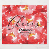 ウォーターカラーレッドローゼスブライダルシャワー スパークリングワインラベル (シングルラベル)