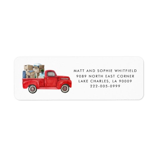 ウォーターカラーレッドヴィンテージトラック差出人住所ラベル ラベル (正面)