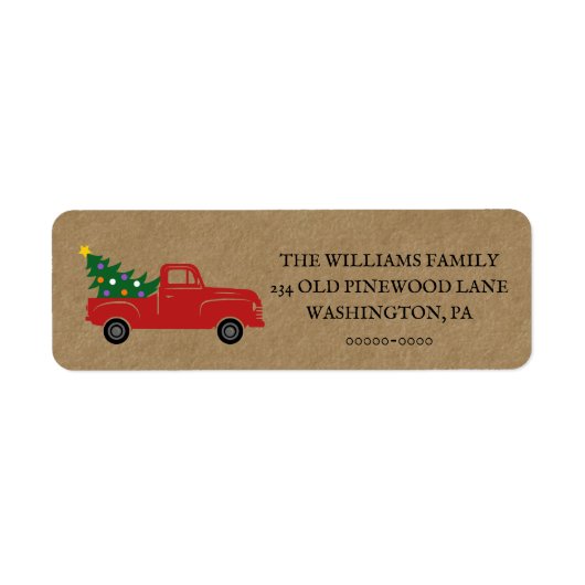 ウォーターカラーレッドヴィンテージトラック差出人住所ラベル ラベル (正面)