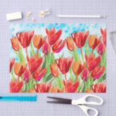 ウォーターカラーレッド春チューリップスティッシュペーパー 薄葉紙 (クラフト)