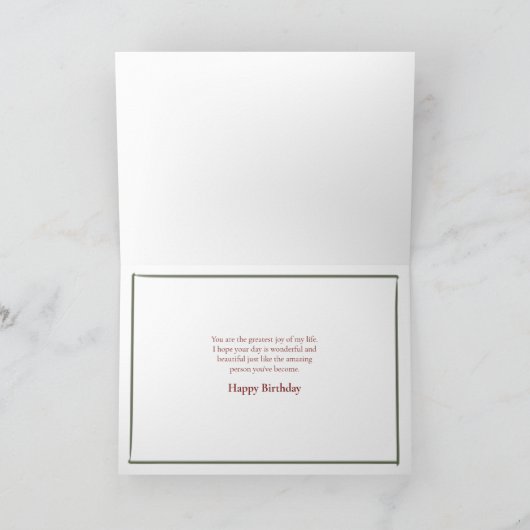 ウォーターカラーレッド&オレンジジニアスドーター誕生日 カード (内部)