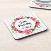 ウォーターカラーレッド&ピンクフラワーズサークルリースデザイン コースター (左側)