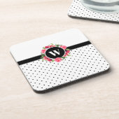 ウォーターカラーレッド&ピンクフラワーズリース水玉模様 コースター (左側)