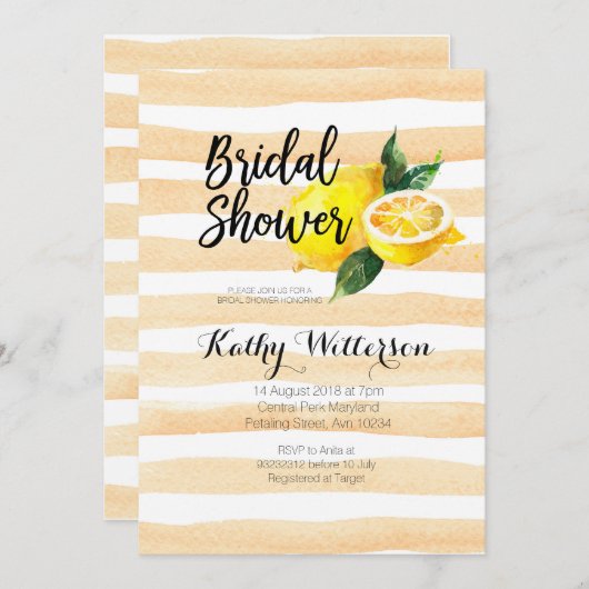 ウォーターカラーレモネードブライダルシャワーの招待 招待状 (正面/裏面)