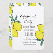 ウォーターカラーレモンつる植物グリーンリー婚約クラフト 招待状 (正面/裏面)