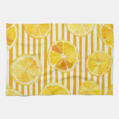 ウォーターカラーレモンとストライプ キッチンタオル (横)