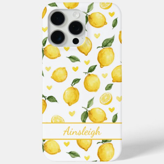 ウォーターカラーレモンとハートのモノグラム入り Case-Mate iPhoneケース (裏面)