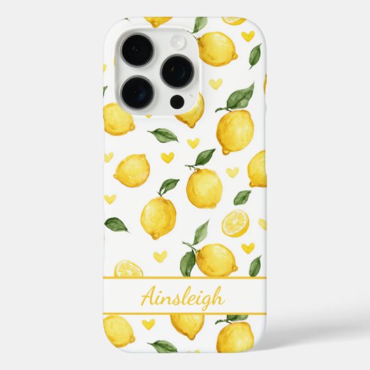 ウォーターカラーレモンとハートのモノグラム入り Case-Mate iPhoneケース (裏面)
