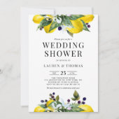 ウォーターカラーレモンとブラックベリーウェディングシャワー 招待状 (正面)