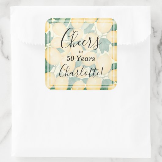 ウォーターカラーレモンと緑誕生日 スクエアシール (バッグ)