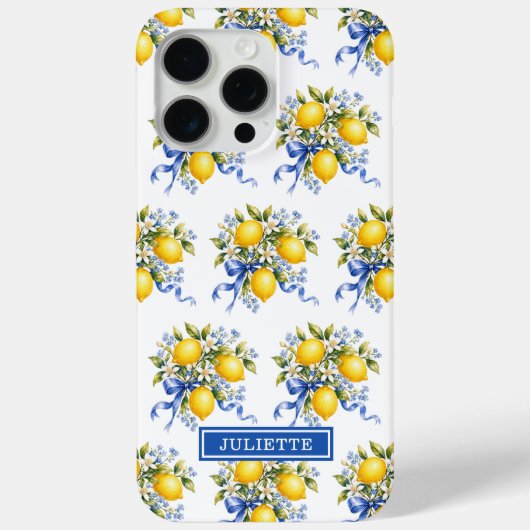 ウォーターカラーレモンと青い花のモノグラム Case-Mate iPhoneケース (裏面)