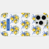ウォーターカラーレモンと青い花のモノグラム Case-Mate iPhoneケース (裏面 (横))