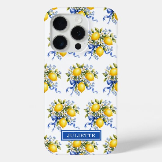 ウォーターカラーレモンと青い花のモノグラム Case-Mate iPhoneケース (裏面)