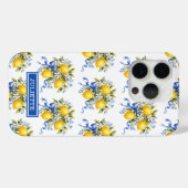 ウォーターカラーレモンと青い花のモノグラム Case-Mate iPhoneケース (裏面 (横))