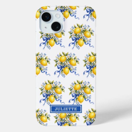 ウォーターカラーレモンと青い花のモノグラム Case-Mate iPhoneケース (裏面)