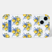 ウォーターカラーレモンと青い花のモノグラム Case-Mate iPhoneケース (裏面 (横))
