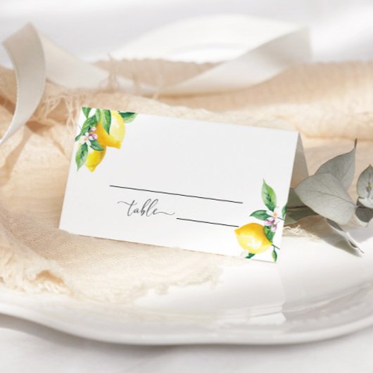 ウォーターカラーレモンのミニマリスト結婚式プレイスカード