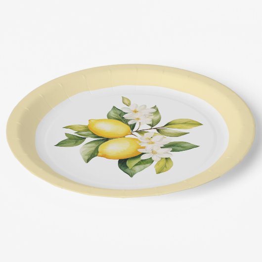 ウォーターカラーレモンの柑橘系の誕生日パーティー ペーパープレート (アングル)