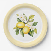 ウォーターカラーレモンの柑橘系の誕生日パーティー ペーパープレート (正面)