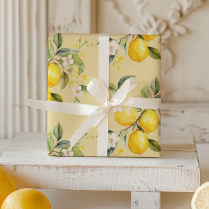 ウォーターカラーレモンの柑橘系の誕生日パーティー ラッピングペーパー