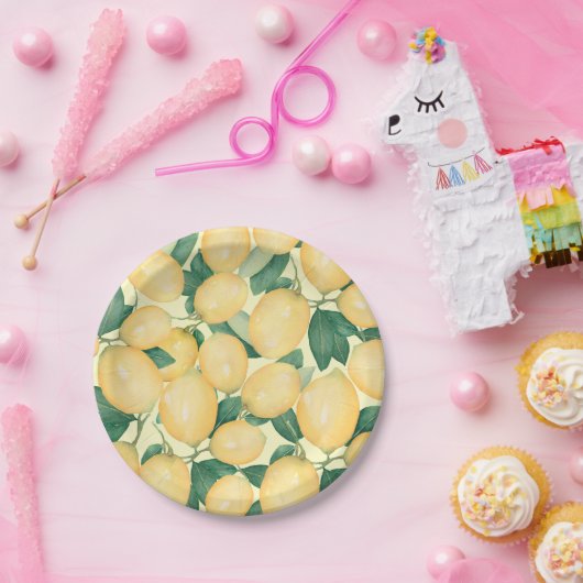 ウォーターカラーレモンの緑 ペーパープレート (パーティー)