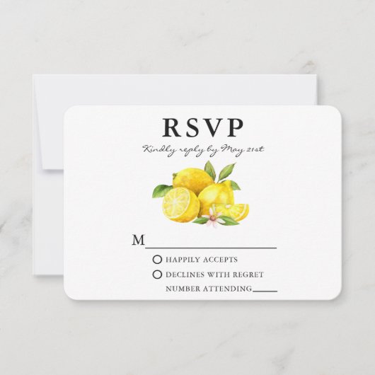 ウォーターカラーレモンの緑 出欠カード (正面)