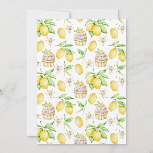 ウォーターカラーレモンカップケーキリースベビー散水 招待状 (裏面)