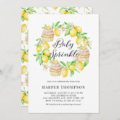 ウォーターカラーレモンカップケーキリースベビー散水 招待状 (正面/裏面)