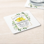 ウォーターカラーレモングリーナリー金ゴールドリモンチェロ スクエアペーパーコースター (アングル)