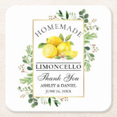 ウォーターカラーレモングリーナリー金ゴールドリモンチェロ スクエアペーパーコースター (正面)