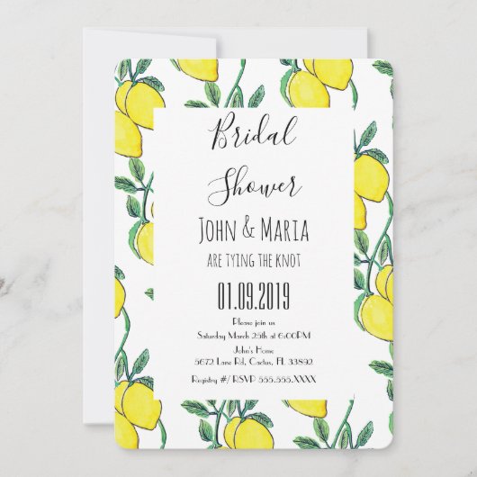 ウォーターカラーレモングリーンバンチブライダルシャワー 招待状 (正面)
