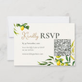 ウォーターカラーレモンシトラスのQRコード付き結婚式RSVPカード 出欠カード (正面)
