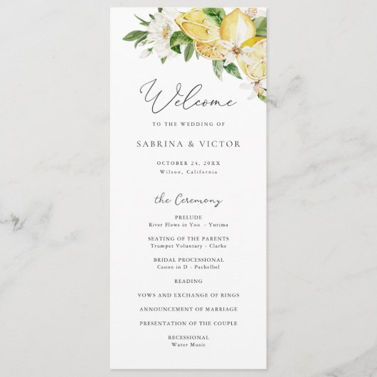 ウォーターカラーレモンシトラスグリーンリー結婚フローラ プログラム (正面)