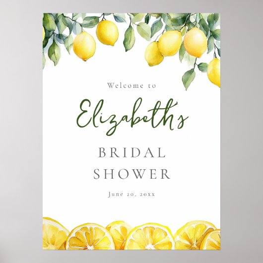 ウォーターカラーレモンシトラスブライダルシャワーウェルカムサイン ポスター (正面)