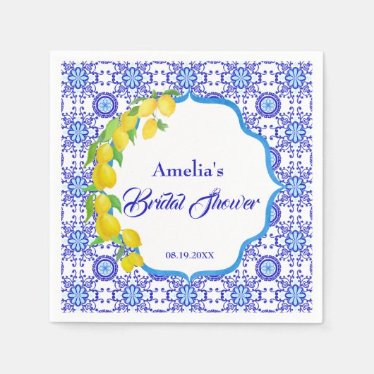 ウォーターカラーレモンズアマルフィブライダルシャワー スタンダードカクテルナプキン (正面)