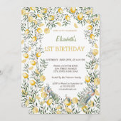 ウォーターカラーレモンズピーコック誕生日 招待状 (正面/裏面)