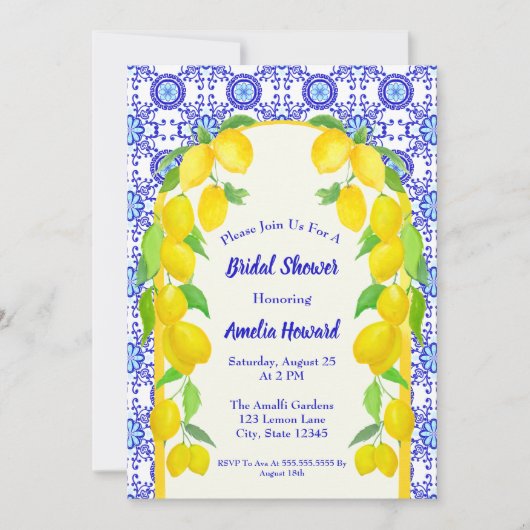 ウォーターカラーレモンズポジターノアマルフィブライダルシャワー 招待状 (正面)