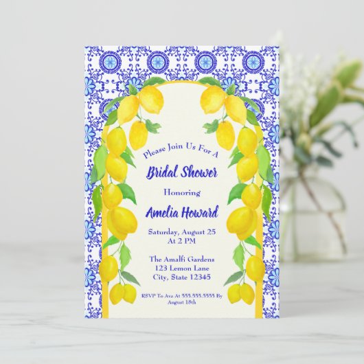 ウォーターカラーレモンズポジターノアマルフィブライダルシャワー 招待状 (スタンド正面)