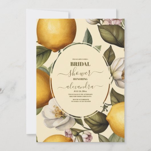 ウォーターカラーレモンテーマブライダルシャワー 招待状 (正面)
