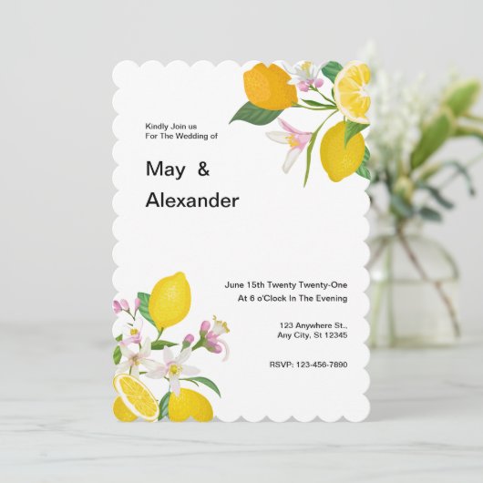 ウォーターカラーレモンテーマ結婚式招待状 招待状 (スタンド正面)