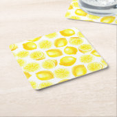 ウォーターカラーレモンデザイン スクエアペーパーコースター (アングル)