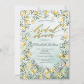 ウォーターカラーレモンピーコックスグリーンブライダルシャワー 招待状 (正面)