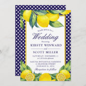 ウォーターカラーレモンフローラブルー水玉模様 招待状 (正面/裏面)