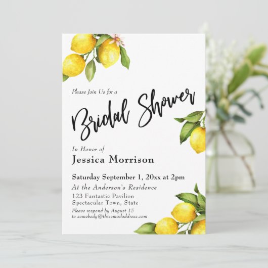 ウォーターカラーレモンブライダルシャワータイポグラフィ 招待状 (スタンド正面)